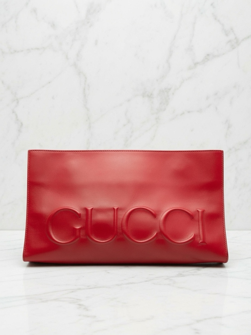 Gucci Red Embossed Logo Leather Clutch